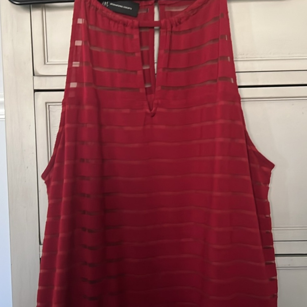Sleeveless Red Stripe Sheer-Panel Top